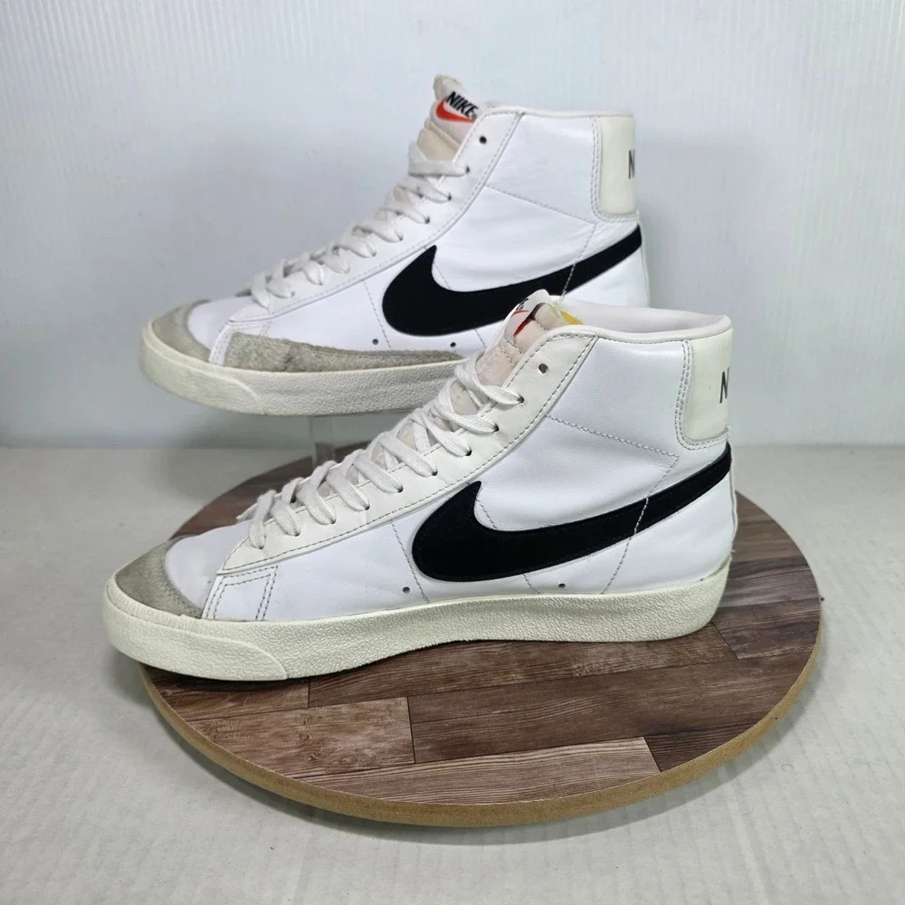 Nike Blazer Mid 77 Mens Size 9 White Black Leather High Top Sneakers BQ6806-100